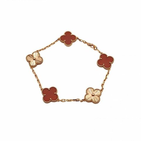VAN CLEEF&ARPELS VintageAlhambra中號五花手鏈拼鐳射新扣18K玫瑰金/紅玉髓S-M碼
