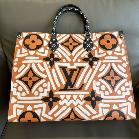 LV 路易威登 LOUIS VUITTON ONTHEGO叢林幾何老花大號OTG托特包Tote包購物袋單肩包手提包 焦糖色