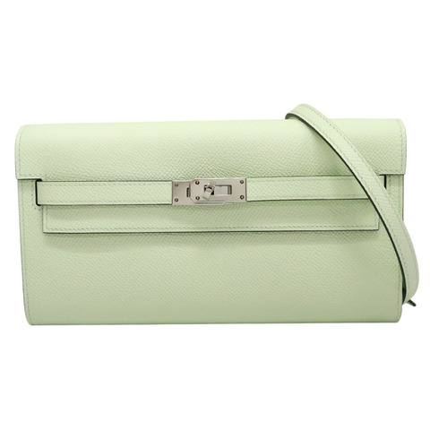 氣泡綠 Epsom牛皮 Kelly To Go Wallet 肩背包 B刻 銀釦【HERMES 愛馬仕】 H080253CK