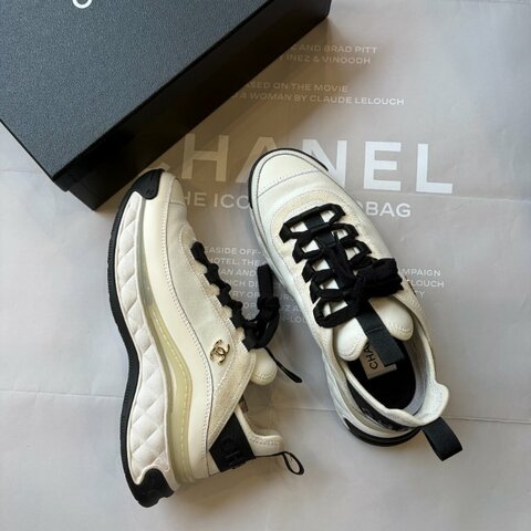 CHANEL 拼接麂皮休閒鞋37.5
