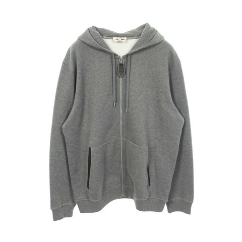 愛馬仕 (HERMES) 後幅拉絨連帽衛衣，棉羊絨混紡，灰色，二手，男款 XXL 碼