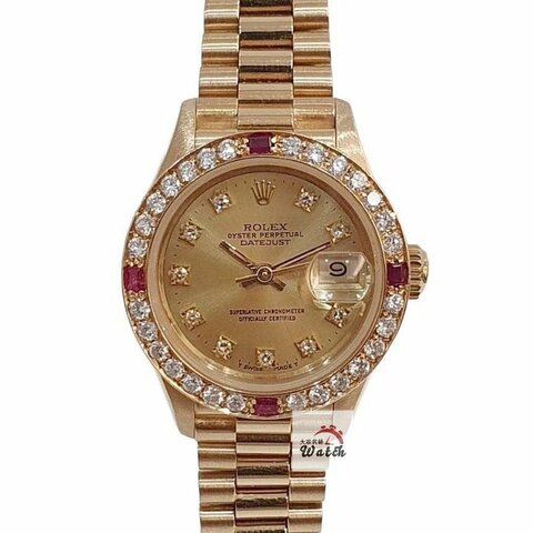 【大眾名錶】ROLEX勞力士 69178 Datejust 蠔式18K 紅蟳女錶 後加紅寶鑽石圈 大眾名錶B1345