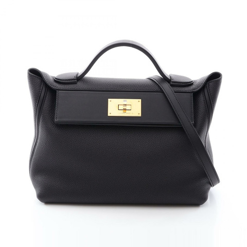 愛馬仕 Sac 24 24 29 單肩手提包 Z Togo Swift 皮革 黑色 二手 女士 SHW