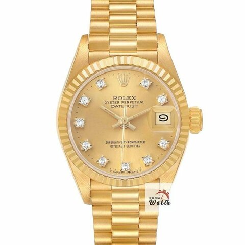 【大眾名錶】ROLEX 勞力士 69178 Datejust 18K金女錶 金十鑽面盤 錶徑26mm 大眾名錶G222