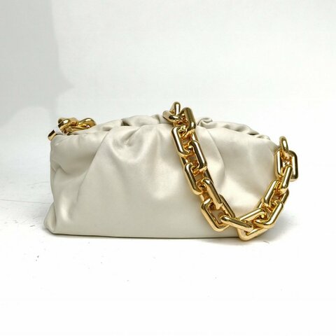 BOTTEGA VENETA Pouch雲朵包TheChain單肩包白色牛皮金扣肩背包
