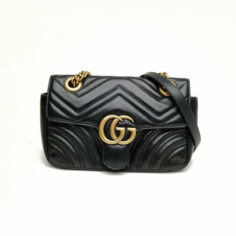 GUCCI GGMarmont肩背包Mini黑色牛皮金扣肩背包