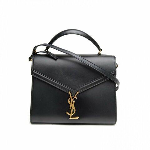 SAINT LAURENT 黑色金扣CASSANDRA中號光面壓印手提包肩背包