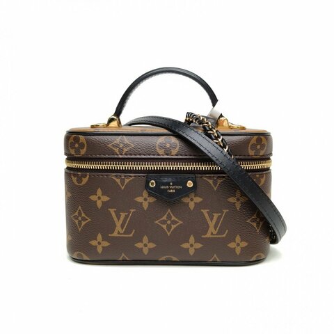 LOUIS VUITTON Vanity化妝包ChainPouch老花PVC金扣晶片肩背包