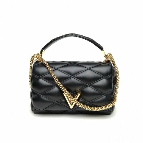 LOUIS VUITTON 黑色羊皮晶片GO-中號手提單肩包肩背包