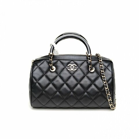 CHANEL 黑色金扣25C亞克力手柄波士頓保齡球包肩背包