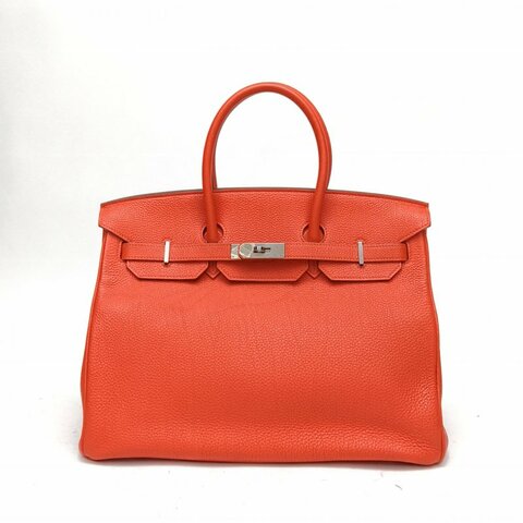 HERMES Birkin35D5天竺葵紅Togo皮框P銀扣肩背包