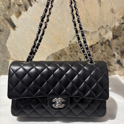 CHANEL CF 羊皮黑銀鍊25