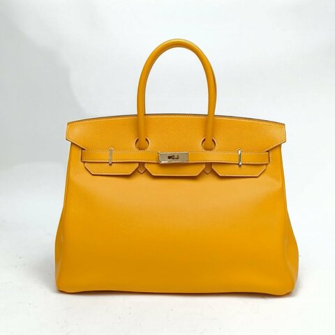 HERMES Birkin35太陽黃Epsom皮框P金扣肩背包