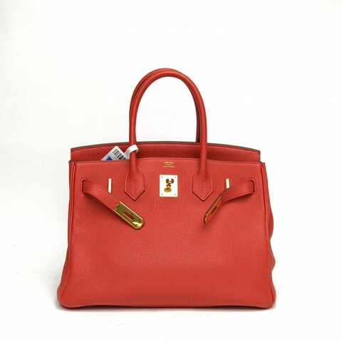 HERMES Birkin30番茄紅Togo皮X刻金扣肩背包