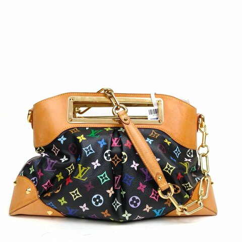 LOUIS VUITTON 中古Judy手提大號黑三彩PVC金扣肩背包