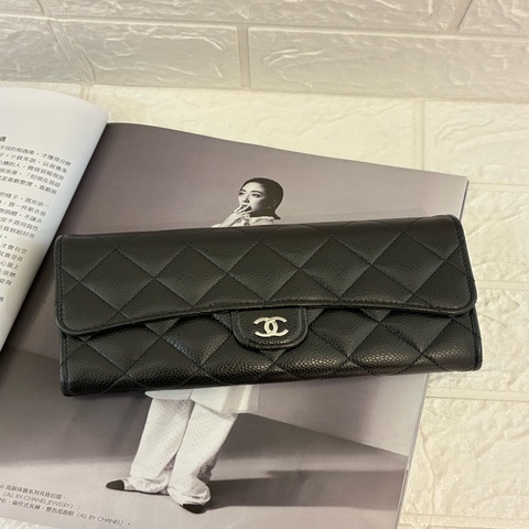 Chanel黑荔枝銀雙C釦式長夾 經典必買🌻