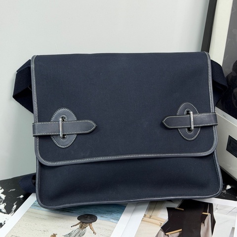 Hermes 愛馬仕 深藍色 帆布拼皮 中古包 斜挎包