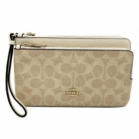 【全新】COACH C LOGO長夾式雙層大手拿包/零錢包(蕎麥白)