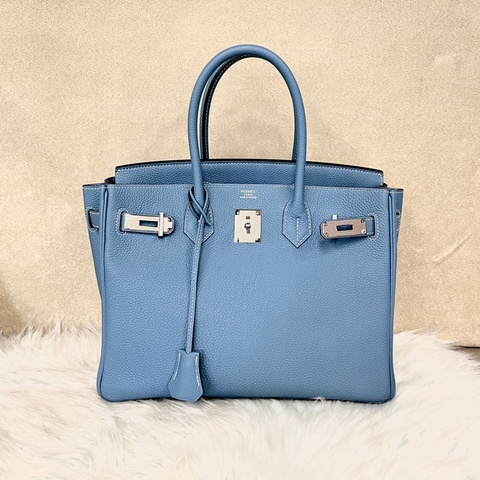 Hermes 75牛仔藍Togo皮銀釦Birkin30