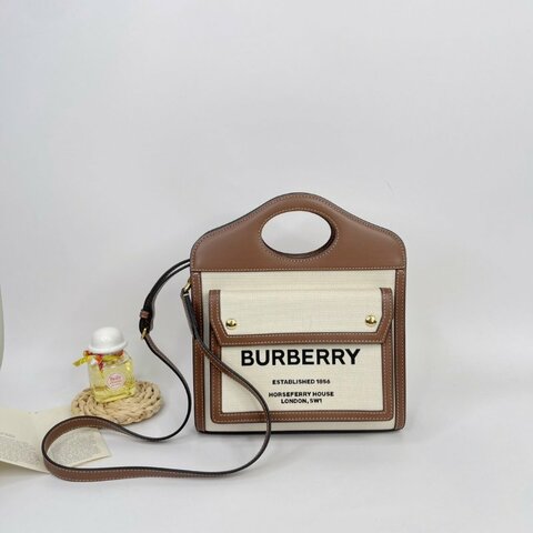 BURBERRY 帆布拼皮革口袋包