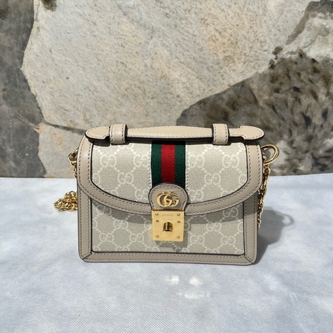 Gucci米色 牛皮PVC Ophidia手提鏈條斜背包