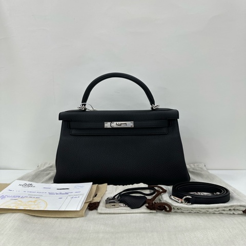 Hermes 愛馬仕 Kelly28 黑銀 togo皮 K刻 閒置有購證