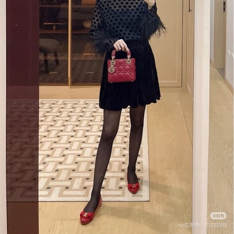 Dior 黛妃三格手提斜背包 酒紅色 金扣 羊皮