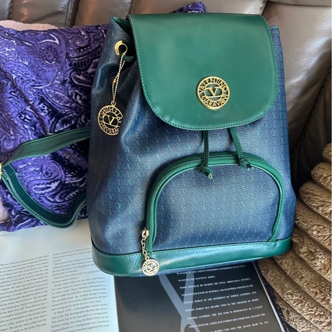 華倫天奴 Valentino Garavani 經典古董 絕版V Logo 極罕見古董老花後背包 Vintage Monogram Backpack 雙肩包 背囊 背包 中古袋 日本中古