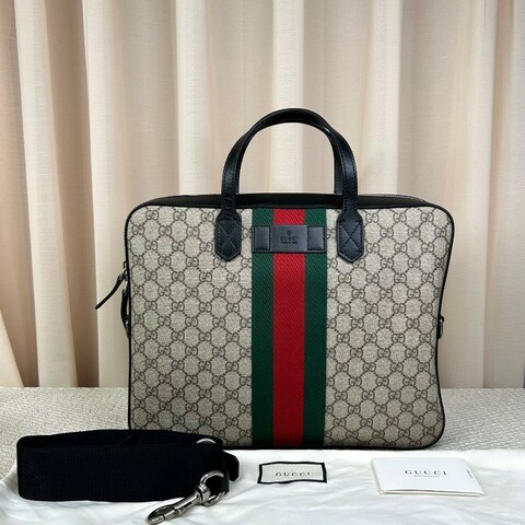 Gucci古馳ophidia老花雙G公文包 98新 經典老花 紅綠織帶 銀色五金 有肩帶