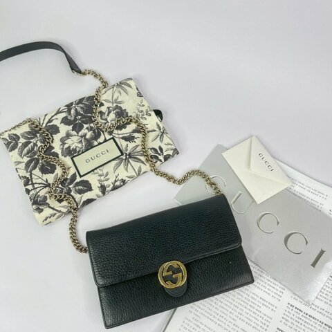 GUCCI 荔枝皮雙G WOC 黑色