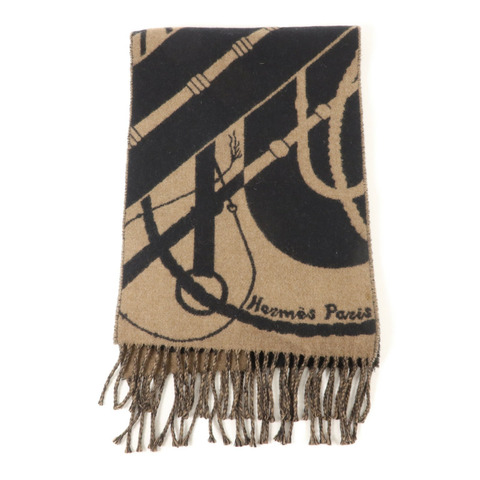 HERMES 羊絨Clic-Clac Scarf 150x25cm頸巾Noir/Etoupe