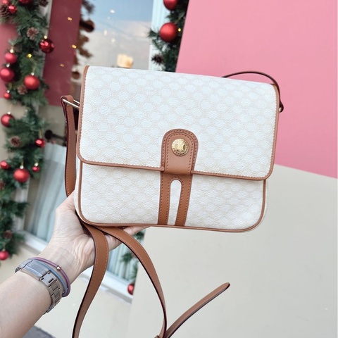 思琳Celine Vintage 古董絕版 日本中古 稀少 白色老花凱旋門 豆腐包 郵差包 斜背包