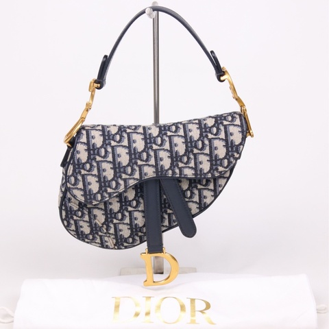 Dior 蓝色老花马鞍包手提包小号