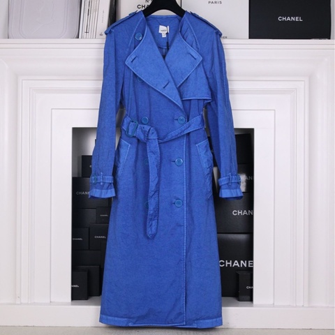 Burberry 宝蓝色腰带尼龙无领风衣上衣外套
