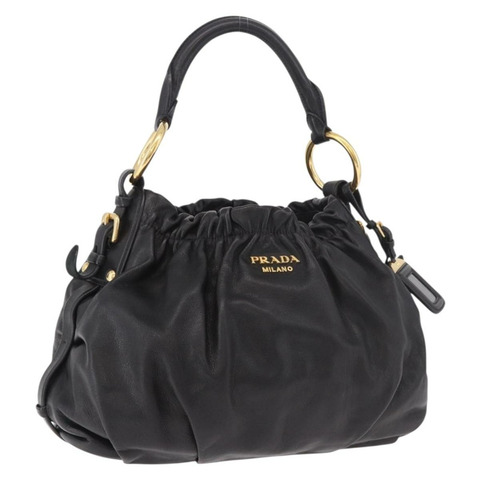 PRADA 黑色金色皮革肩背包，正品編號 183763V