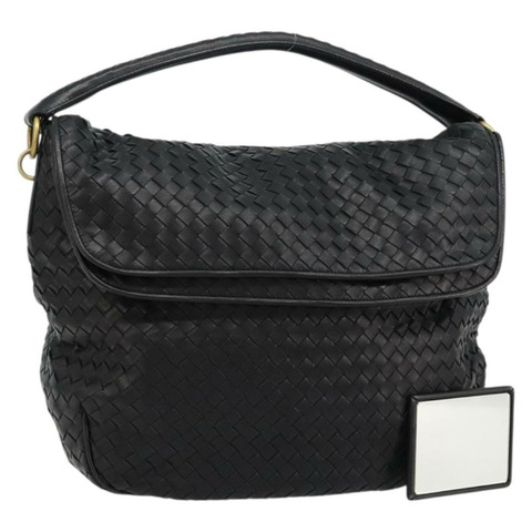 BOTTEGAVENETA INTRECCIATO 黑色皮革肩背包 174741 Auth am11794SM