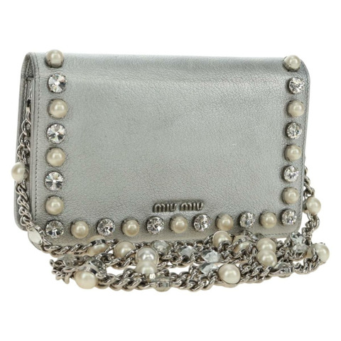 Miu Miu 銀色皮革單肩包 正品 BA13407M