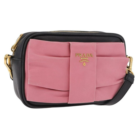 PRADA Ribbon 單肩背包，黑色皮革，金色，正品編號 184914A