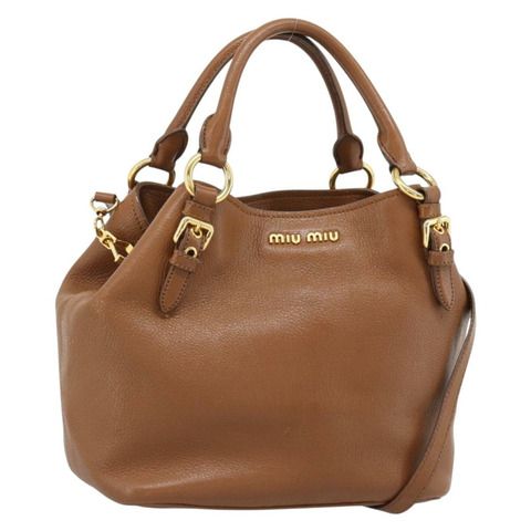 Miu Miu 手提包 皮革 兩用 棕色 金色 正品 185649V