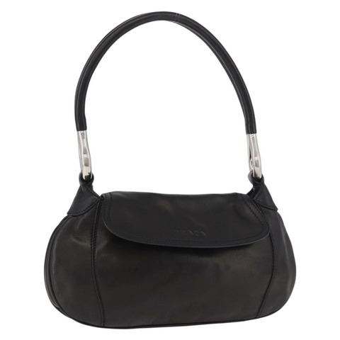 PRADA 黑色銀色皮革單肩包，正品編號 185478SAM