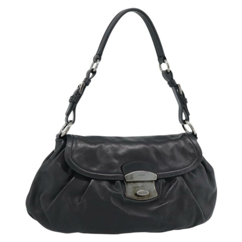PRADA 黑色銀色皮革肩背包，正品編號 185477SAV