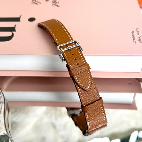 Hermès Heure H皮革錶帶 金棕色