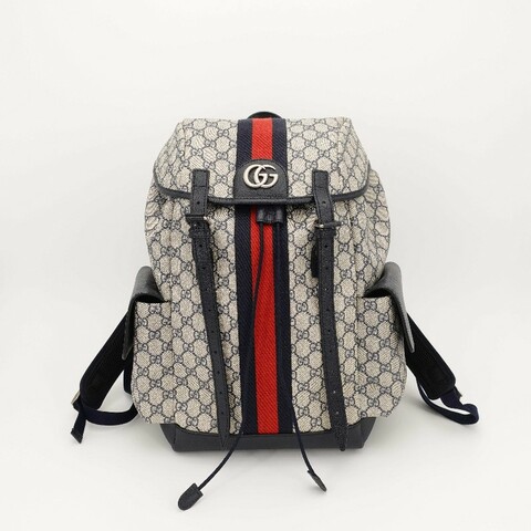 GUCCI 藍色銀扣老花ophidia雙肩包