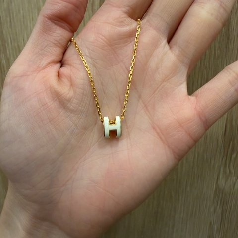Hermes 白色琺瑯金鍊Mini pop H項鍊