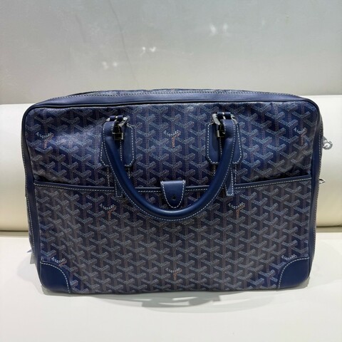 GOYARD Ambassade深藍色 滿印拉鏈開合公文包 中號