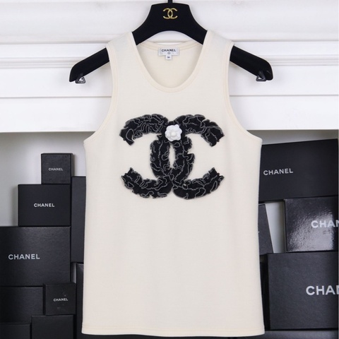 Chanel 20A早秋高级手工坊巴黎天际线秀款白色山茶花cc背心马甲上衣外套