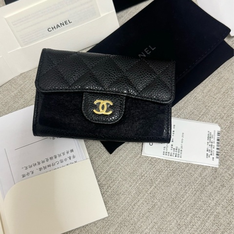 Chanel coco 黑金荔枝卡片短夾