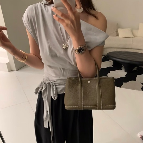 愛馬仕Hermes mini花園 手提包 大象灰銀扣