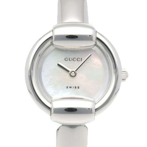 Gucci 手錶，不鏽鋼 1400L 石英機芯，拋光，女士 GUCCI 白色錶殼。