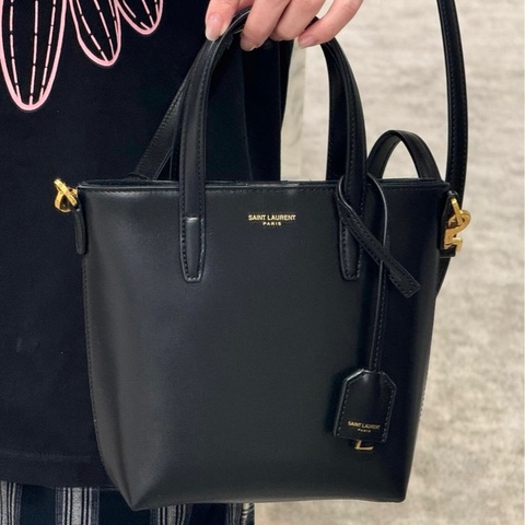 ✨YSL聖羅蘭｜黑色光面牛皮mini tote迷你托特購物袋｜99新